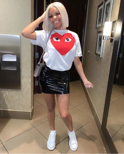 Cdg Shirt Outfit Women, Instagram Baddie Outfit, Cdg Converse, Cdg Shirt, Jamaica Outfits, Eyes Pattern, Girls Streetwear, Trendy Outfit Inspo, Best Friend Outfits