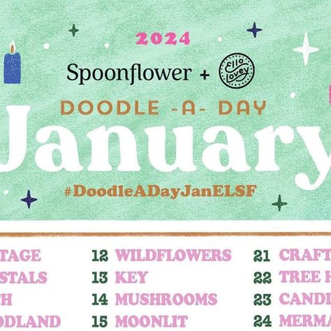 Spoonflower on Instagram: "Bust out your art supplies—Doodle-A-Day January 2024 is right around the corner! 🧶🖌🖼 For the fifth (!!!) year in a row, we’re gearing up for this annual doodling challenge with our pal, illustrator and #SpoonflowerArtist Rhianna from @ellolovey. This year’s theme is ✨Enchantment✨, inspired by crystals, bestselling dragon fantasy novels (IYKYK) and all things witchy and forest-y, and we just know all your doodles will positively bewitch us with their creativity and ingenuity. 🍄🪄🐉 ⁠If this is your first #DoodleADay challenge, welcome! Feel free to jump in whenever you like and participate in as many prompts that inspire you. When you share your doodles, be sure to tag @spoonflower and @ellolovey and always use hashtag #DoodleADayJanELSF. Tap our bio link for Doodle A Day January, Doodling Challenge, January Drawing Challenge, January Challenge, January Art, Doodle A Day, Doodle A, Instagram Hashtag, You Doodle