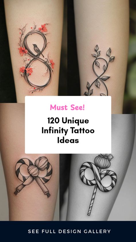 Looking for tattoo inspiration? Check out these 120 stunning infinity tattoo designs that capture the essence of love, connection, and the journey of life. Each design tells a unique story, blending meanings with beautiful artistry. From simple lines to intricate mandalas, these infinity tattoos can symbolize various emotions like unity, eternity, and personal growth. Perfect for those wanting to showcase their individuality and memories through art. Explore this diverse collection and find the perfect piece for you or your loved ones today! Symbols Of Connection, Neurodivergent Tattoos, Infinite Love Tattoo, Eternal Love Tattoo, Infinity Tattoo Ideas, Unique Tattoos With Meaning, Lifeline Tattoos, Unique Infinity Tattoo, Karma Tattoo