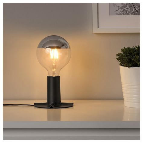 SKALLRAN Table lamp with LED bulb - dark gray/metal - IKEA Table Ikea, Base Dark, Ikea Catalog, Decorative Light Bulbs, Production Design, Viria, Table Lamp Base, Led Light Bulbs, Beautiful Lamp