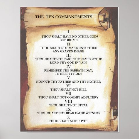 Ten Commandments on Parchment Scroll Poster  Zazzle Sukkah Decorations, Parchment Scroll, Ancient Runes, Commit Adultery, Apostles Creed, Sabbath Day, Infographic Poster, Bible Study For Kids, 10 Commandments