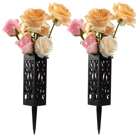 PRICES MAY VARY. Material: This Grave Vases are made of high quality plastic, which is durable and weather resistant for long service life. Size: The Flower Holder with Stakes size is 2.4" x 2.4" x 11.4", the support stake measures 5.3 inches, which is long enough to be inserted into the ground without being easily removed by the wind. Design: Our Plastic Cemetery Vases design with hollow, even in heavy rain, the large drainage holes can easily drain the water without affecting the vase and flow Tombstone Decorations, Headstones Decorations, Drainage Design, Memorial Vase, Gravesite Decorations, Garden Wind Spinners, Cemetery Vases, Color Songs, Grave Flowers