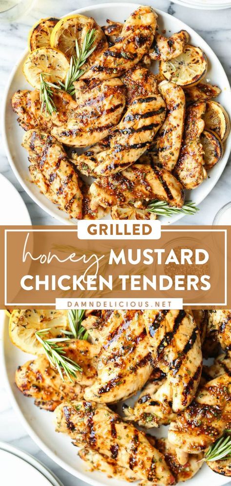 Honey Mustard Chicken Tenders, Mustard Chicken Tenders, Mustard Marinade, Honey Mustard Marinade, Grilled Chicken Tenders, Grilled Dinner, Honey Mustard Chicken, Summer Grilling Recipes, Mustard Chicken