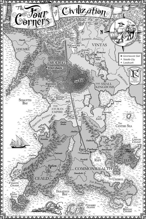 New Four Corners World Map (1800×2700) Kingkiller Chronicles, The Name Of The Wind, Wind Map, The Kingkiller Chronicles, Patrick Rothfuss, Imaginary Maps, Fantasy World Map, Drawn Map, Fantasy City