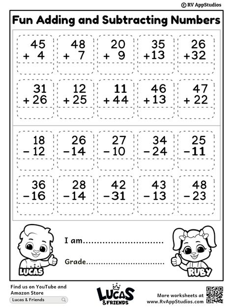 Addition and Subtraction Worksheet- Free Printables for Kindergarten. Grade 2 Math Worksheets Free Printable Addition And Subtraction, Add And Subtract Worksheet, Addition Subtraction Worksheet, Kindergarten Math Worksheets Free, Kindergarten Addition Worksheets, Preschool Schedule, Addition And Subtraction Worksheets, Kids Story, 2nd Grade Math Worksheets