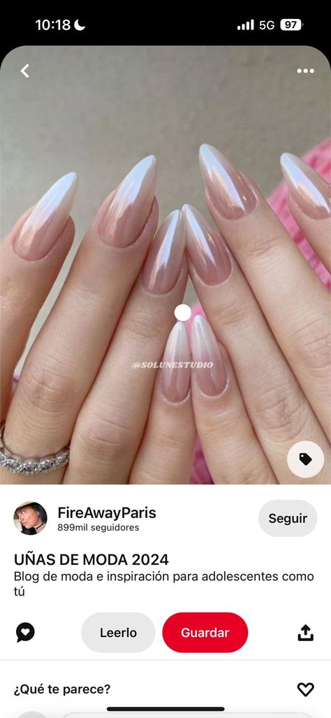 Engagement Nail Art, Ombre Twist, Ombre Chrome Nails, Chrome Manicure, Engagement Nails, Almond Shape Nails, Colored Engagement Rings, Pearl Nails, Donut Glaze