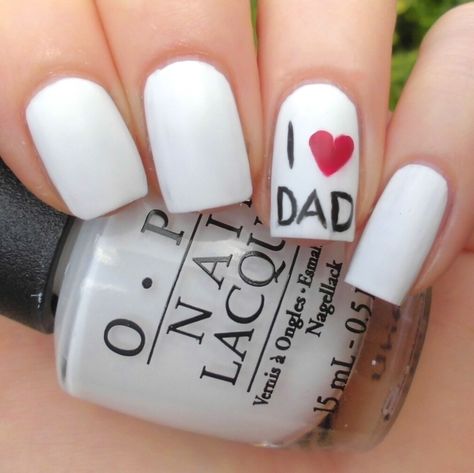 Cute Nail Designs Ideas for Father’s Day Celebrations – Nail Polish To The Stars Fathers Day Nail Designs, Fathers Day Nails, Holiday Nails White, Ring Finger Nails, March Nails, Daily Nails, Plain Nails, Awesome Nails, Nails White