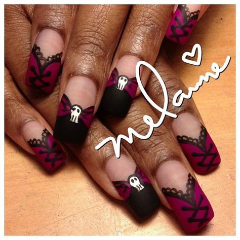 Skull Nail Designs, Corset Nails, Nice Cakes, Fly Nails, Skull Nail Art, Kids Nails, Rock Nails, Painting Nails, Skull Nails