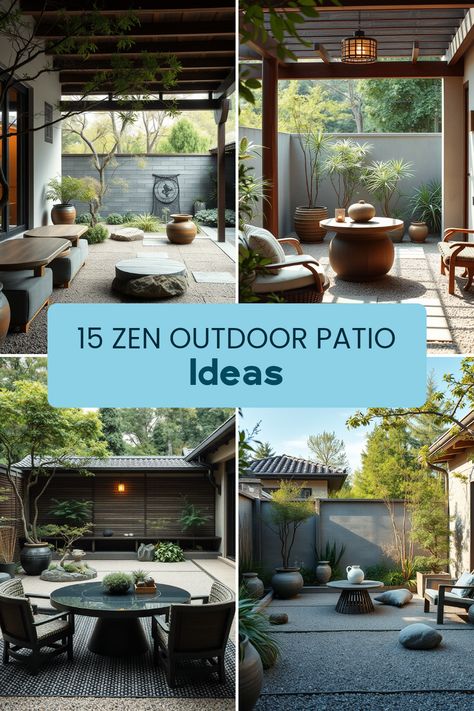 Explore 15 Zen outdoor patio ideas that feature calming fire pits and natural textures. The pin showcases peaceful ambiance and meditative outdoor relaxation, highlighting elements to inspire serene outdoor living.