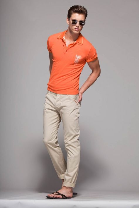 Polo Shirt Outfit Men, Summer Wear Men, Orange Polo Shirt, Polo Shirt Outfits, Shirt Outfit Men, Polo Outfit, Mens Spring Fashion, Mens Fashion Classy, Sharp Dressed Man