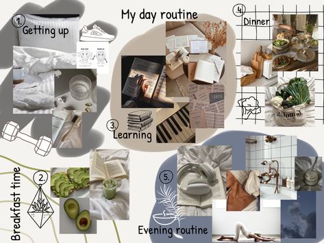 #morning #morningroutine #dayroutine #dailyroutine #aesthetic #collage #aestheticday #thatgirl #visionboard #visionboard2023 Aesthetic Routine, Photos Collage, Day Routine, Evening Routine, Breakfast Time, Aesthetic Collage, Daily Routine, Morning Routine, Photo Collage