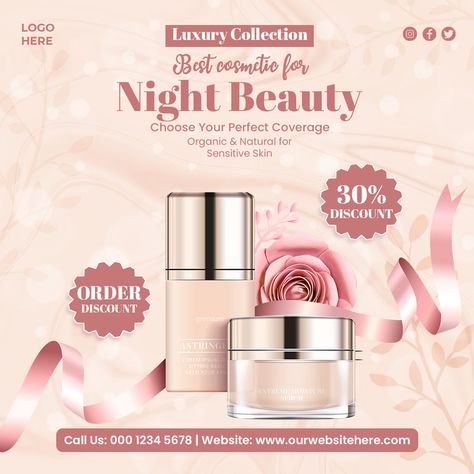 Cosmetics beauty products and makeup social media post banner design template#pikbest#templates Cosmetics Posts For Instagram, Cosmetic Leaflet Design, Cosmetics Creative Ads, Makeup Social Media Post, Beauty Social Media Design, Beauty Social Media Post, Makeup Banner, Cosmetics Social Media, Email Banner