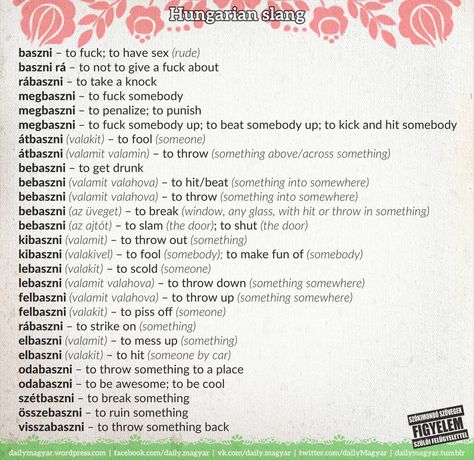 Hungarian slang #hungarian #languages #learning German Swear Words, Languages Learning, Emotion Chart, Terms Of Endearment, Curse Words, Slang Words, Cuss Words, Mini Lessons, Writing Words