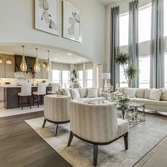 Hello there neutrals! love the window treatments By Erin Page Designs Ikea Hack Living Room, Westin Homes, High Ceiling Living Room, Sunken Living Room, Tall Windows, Transitional Living, Transitional Living Rooms, Living Room Remodel, Room Remodeling