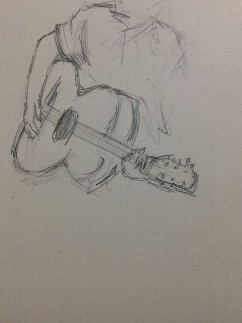 Music Related Sketches, Guitar Guy Sketch, Love Sketches Aesthetic, Musical Drawings Ideas, Music Love Drawing, Sketch Book Music, Love Sketches For Him Drawings, Guy With Guitar Drawing, Music Sketch Ideas