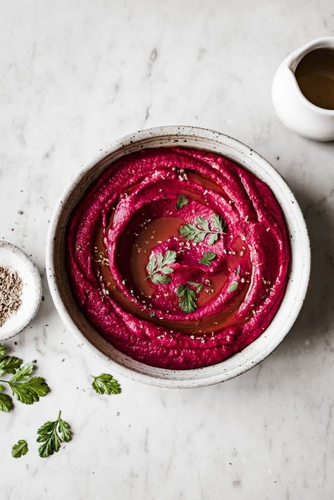 Hummus Photography, Roasted Beet Hummus, Hummus Recipes, Mediterranean Foods, Beetroot Recipes, Lemon Pesto, Slow Roasted Tomatoes, Fresh Beets, Beet Hummus