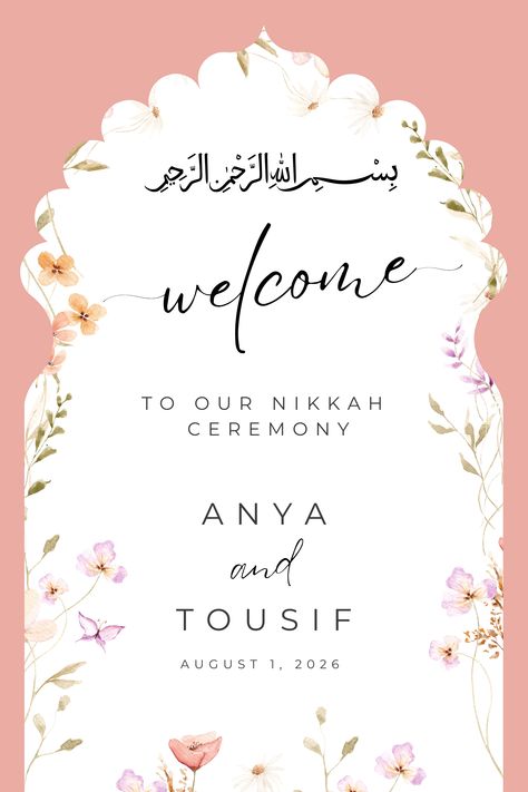 Islamic wedding sign with Arabic calligraphy Nikkah Template Blank, Nikkah Nama Background, Nikkah Sign Boards, Nikkah Template, Nikkah Agreement Frame, Engagement Card Design, Nikkah Ceremony, Nikkah Wedding, Calligraphy A