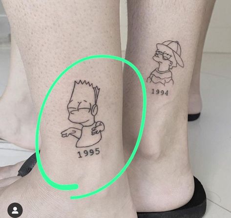 Simpsons Brother And Sister Tattoo, Bart And Lisa Matching Tattoos, Two Sisters One Brother Tattoos, Bart Simpson Tattoo Design, Lisa And Bart Simpson Tattoo, The Simpsons Tattoo Ideas, 3 Sibling Tattoos Brother And Sister, Bart And Lisa Tattoo, Lisa Simpson Tattoo