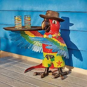 Margaritaville | Home + Style Margaritaville Decor, Butler Table, Wine Tray, Parrot Head, Colorful Parrots, Pool Decor, Serving Drinks, Outdoor Bar, Tiki Bar