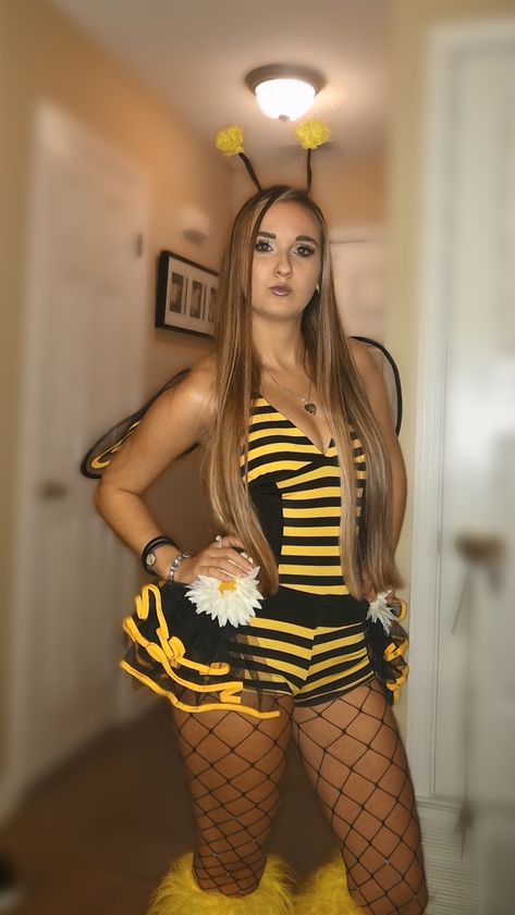 Bumble bee costume ! #halloween #costumes #cosplaygirl  #beecostume #outfits #fall #hairstyles Women Bumble Bee Costume, Bumblebee Costume Women's, Bumble Bee Costume Women Diy, Bee Halloween Costumes Women, Bumble Bee Halloween Costumes, Diy Bee Costume Women, Bumble Bee Costume Women, Adult Bee Costume, Bee Costume Women's