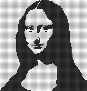 Mona Lisa Alpha Pattern, Celebrity Pixel Art, Black And White Alpha Pattern, Tapestry Crochet Patterns For Beginners, Pixel Art Black And White, Black And White Pixel Art, Famous Art Paintings, Mini Gallery, Pixel Crochet