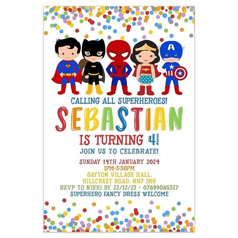 Personalised Superhero Birthday Party Invitations, Superheroes Party Invites Boys Girls | PACK OF 10 WITH ENVELOPES : Amazon.co.uk: Handmade Products Superhero Party Invitations, Superhero Fancy Dress, Superhero Birthday Party Invitations, Boy Party Invitations, Superheroes Party, 25th Birthday Parties, Superhero Birthday Party, Girl Superhero, 25th Birthday