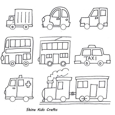 Draw Vehicles / Cars  Simple & Easy for kids . Vehicles Drawing For Kids, Car Drawing Simple, Lunch Drawing, Simple Car Drawing, Minion Drawing, Car Drawing Easy, Simple Draw, Train Coloring Pages, Cars Drawing