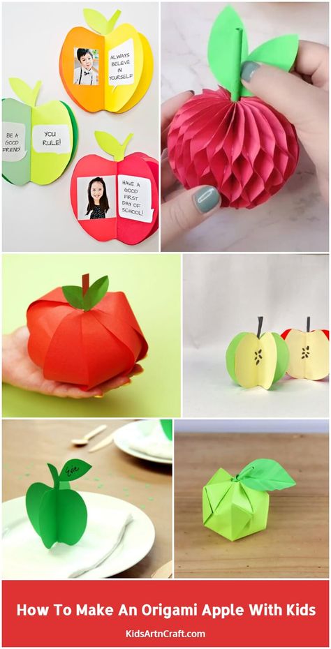 How To Make An Origami Apple With Kids Apple Crafts For Kids, Origami Apple, Apple Crafts, Fruit Crafts, Apple Craft, 3d Craft, Leaf Crafts, 3d Origami, Apple Fruit