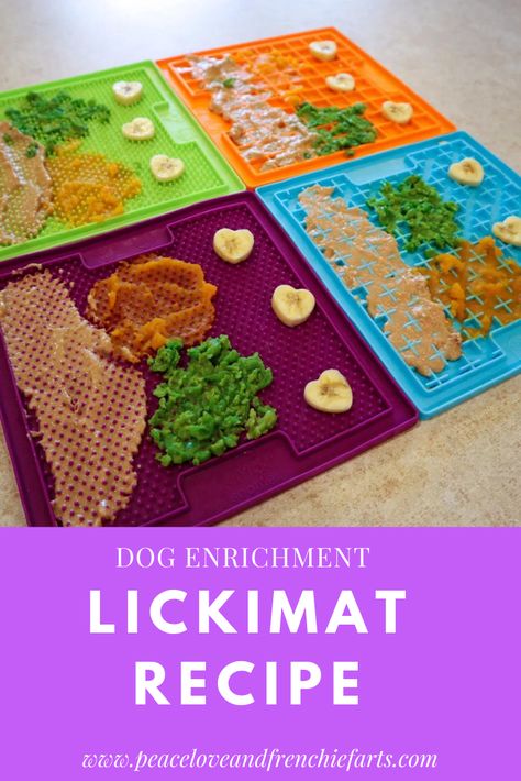 Frozen Dog Lick Mats, Lickimat Recipes Dogs, Dog Lick Matt Recipes, Pet Lick Mat Recipes, Dog Lick Mat Food Ideas, Dog Lick Pad Recipes, Frozen Dog Enrichment, Dog Food Corner Ideas, Frozen Enrichment Treats For Dogs