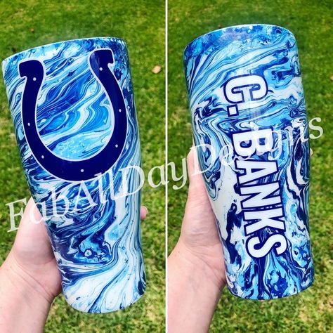 Colts Tumbler Ideas, Cup Sayings, Blue Tumbler, Epoxy Cups, Resin Tumblers, Cup Designs, Glitter Tumblers, Cup Ideas, Tumbler Cups Diy