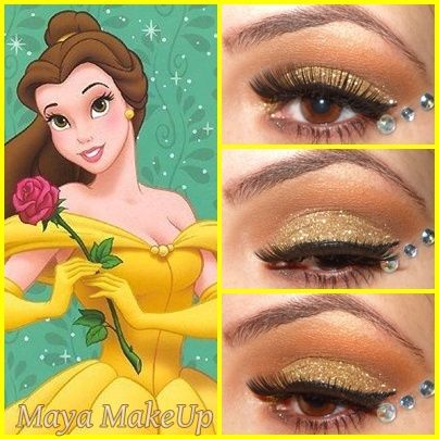 Disney Princesses - Glam Express #beautytutorial #tutorial #eyetutorial #glamexpress #disneymakeup #disneyprincess Beauty And The Beast Quince, Carnaval Make-up, Disney Eye Makeup, Belle Makeup, Belle Halloween, Disney Inspired Makeup, Disney Princess Makeup, Make Carnaval, Beauty And Beast Wedding