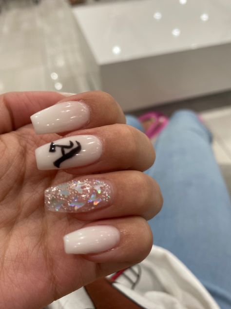 Nails With Letter N Initial, Letter A Nail Designs Initials, Nail Designs With His Initial, Letter A Nails Initials, Acrylic Nails With Bf Initials Short, M Nail Initial, Nails W E Initial, Nails With The Initial M On It, Initial E On Nails