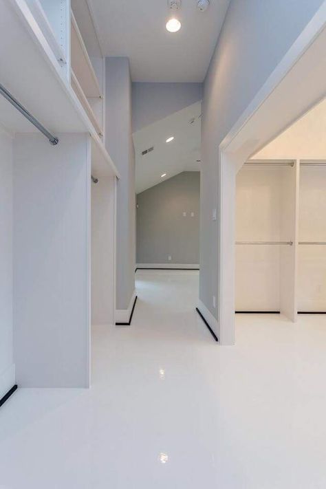 White Epoxy Flooring In Houston Apoxy House Floor White, White Epoxy Floor Basement, White Marble Epoxy Floor, White Epoxy Floors In Home, Epoxy Floor White, White Epoxy Floor, Closet Flooring, Epoxy Floor Basement, Baby Blue Bedrooms