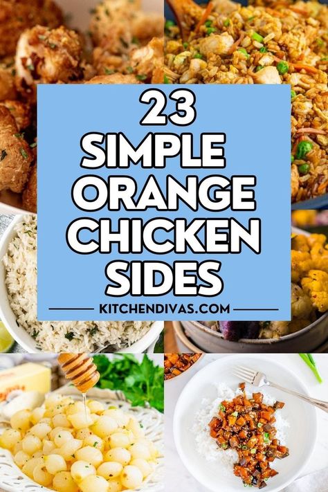 Collage of various recipes in a grid with graphic overlay in the center. Chinese Fried Chicken, Chinese Side Dishes, Rice And Noodles, Chinese Orange Chicken, Orange Chicken Sauce, Sides For Chicken, Asian Side Dishes, Sweet Chili Chicken, Side Dishes For Chicken