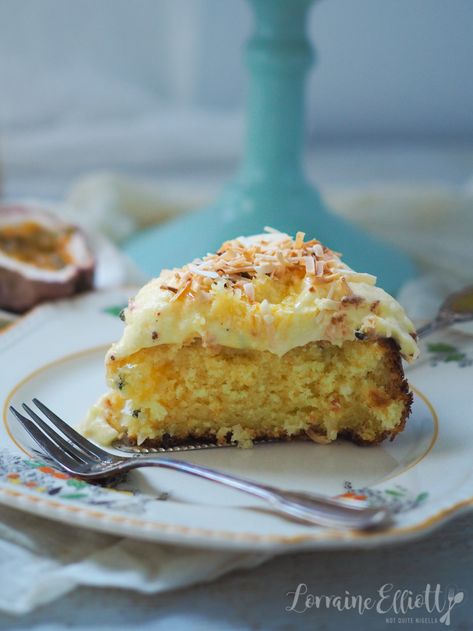 Passion Fruit Coconut Cake @ Not Quite Nigella Passion Fruit Coconut Cake, Coconut Sweets, Fruit Cake Recipes, Passionfruit Slice, Passion Fruit Cake, Cake Flavours, Baking Bad, Fruitcake Recipes, Buy Cake