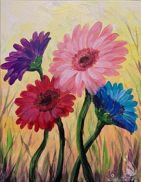 Easy Flower Painting Ideas, Diy Painting Ideas, Easy Diy Painting, Flower Painting Ideas, Daisy Drawing, Painting With A Twist, Acrylic Flower Painting, Easy Flower Painting, Painting Ideas For Beginners