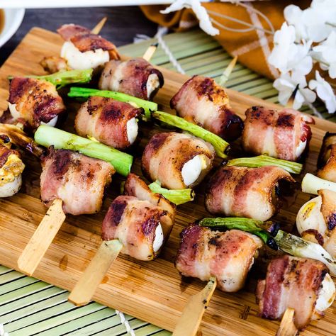 Take your Japanese yakitori to the next level with my bacon wrapped quail eggs yakitori recipe! It's a delicious combination of quail eggs, savory bacon, and homemade tare that will have your guests raving! Bacon Wrapped Quail, Japanese Yakitori, Yakitori Recipe, Yakitori Skewers, Savory Bacon, Chinese Cooking Wine, Asian Grocery, Quail Eggs, Bacon Egg