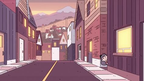 Hilda Laptop Wallpaper, Simple Cartoon Background, Hilda Background, Town Background, Cartoon Town, Icon Background, Book Illustration Design, Magic Land, Bg Design