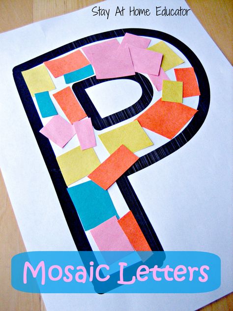 A fun and easy to prepare activity to reinforce letter identification for preschoolers and kindergarteners that also practices fine motor skills and art. Letter Mosaic, Name Activities Preschool, Mosaic Letters, Alphabet Centers, Preschool Names, Alphabet Activity, Letter Templates Free, Letter Games, Name Crafts