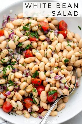 White Bean Salad Recipes, Cooking Dried Beans, White Bean Salad, Bean Salad Recipes, Salad Side Dishes, White Bean, Mediterranean Diet Recipes, Bean Salad, Bean Recipes