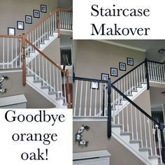 White And Black Staircase, Painted Stairway, Stairs Painted, Banister Remodel, Stairs Makeover Design, Stair Railing Makeover, Stairs Hallway, Stair Renovation, White Staircase