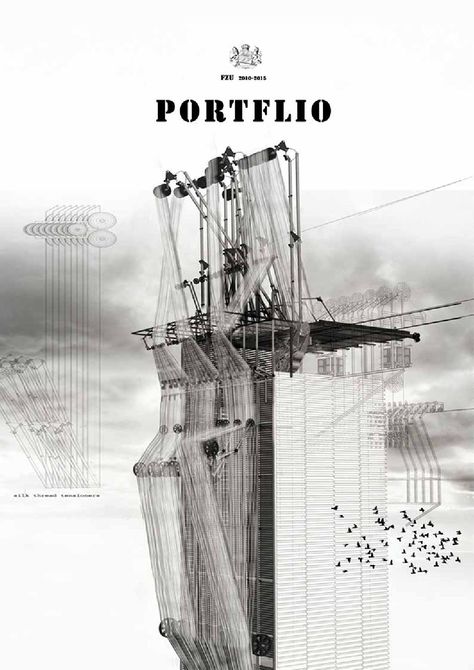 Architecture Drawing Black And White, Hanging Architecture, Illustration Presentation, Kinetic Architecture, Exterior Rendering, Architecture Graphics, Drawing Black, Weaving Loom, Architectural Sketch