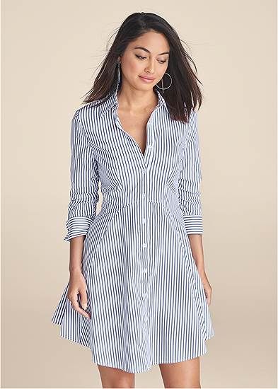 Mom Crafts, Dress Shirt Dress, Collared Shirt Dress, Venus Dresses, Stripped Dress, Blue Shirt Dress, Wardrobe Inspiration, Night Wear, Bodycon Fashion