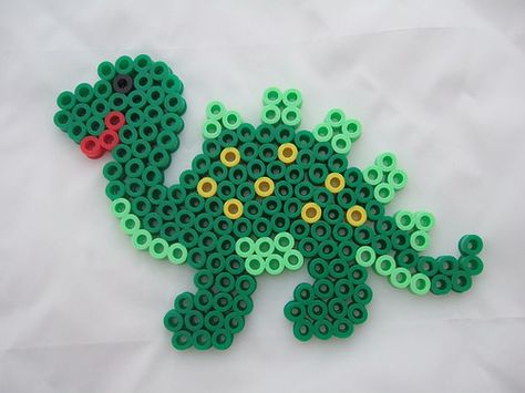 Dinosaur hama maxi beads by  Merrily Me Hama Beads Animals, Perler Bead Designs, Melt Beads Patterns, Melty Bead Patterns, Penguin Pattern, Fuse Bead Patterns, Hama Beads Design, Perler Bead Templates, Hama Bead