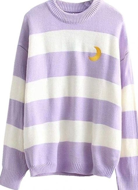 Purple Striped Sweater, Pastel Moon, Moon Sweater, Moon Embroidery, Embroidery Cute, Png Clothes, Brown Knit Sweater, Striped Knitted Sweater, Embroidery Sweater