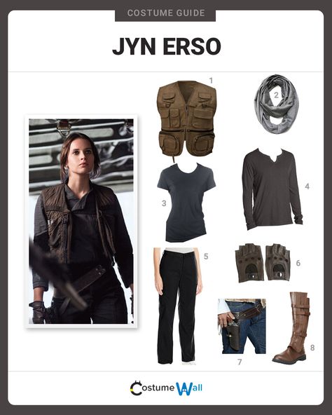 Get into costume as Jyn Erso, portrayed by Felicity Jones, the hero from the movie Rogue One: A Star Wars Story. Rogue One Costume, Diy Star Wars Costume, Jyn Erso Costume, Jyn Erso Cosplay, Slave Outfit, Star Wars Inspired Outfits, Costume Wall, Star Wars Disneybound, Disfraz Star Wars