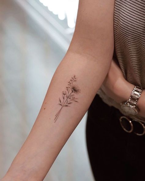 Above Elbow Tattoo, Forearm Flower Tattoo, Inner Forearm Tattoo, Wildflower Tattoo, Special Tattoos, Mommy Tattoos, Tattoos For Women Flowers, Strength Tattoo, Elbow Tattoos