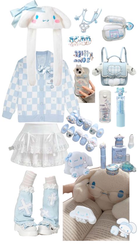 cinnamoroll inspired outfit 🩵🤍 Cute Cinnamoroll Outfit, Cinnamoroll Inspired Outfit, Cinnamoroll Clothes, Cinnamoroll Outfit, Cinnamoroll Aesthetic, Sanrio Outfits, Kawaii Sweater, Kawaii Stuff, Cute Nike Shoes