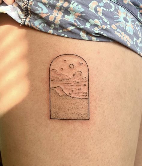 Cannon Beach Tattoo, Ocean Stamp Tattoo, Oregon Coast Tattoo, Beach Scene Tattoo, Cliffs Tattoo, Window Scenery, Scenery Tattoo, Scene Tattoo, Southern California Beaches