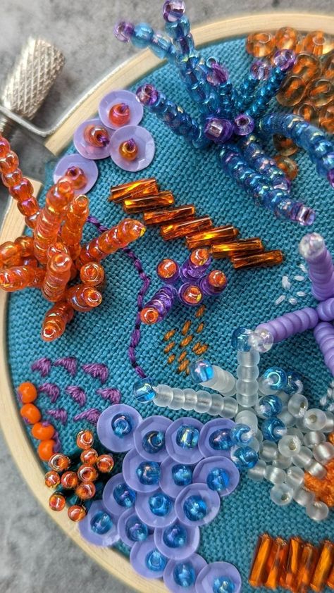 Create Gorgeous Bead Embroidery Art: Step-by-Step Tutorial 3d Beaded Embroidery, Bead Embroidery Art, Mila Textiles, Hand Bead Embroidery Designs, How To Bead Embroidery, Surface Embroidery, Coral Embroidery, Beading Art, 3d Beading